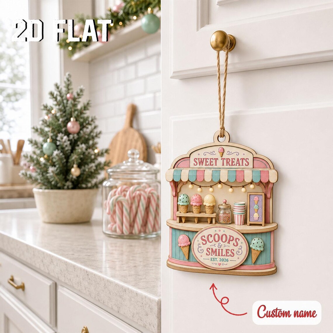 Personalized Ice Cream Shop Christmas Ornament, Custom Business Name Wooden Keepsake, Dessert Lover Gift, Holiday Decor 2026 	COPETAL46