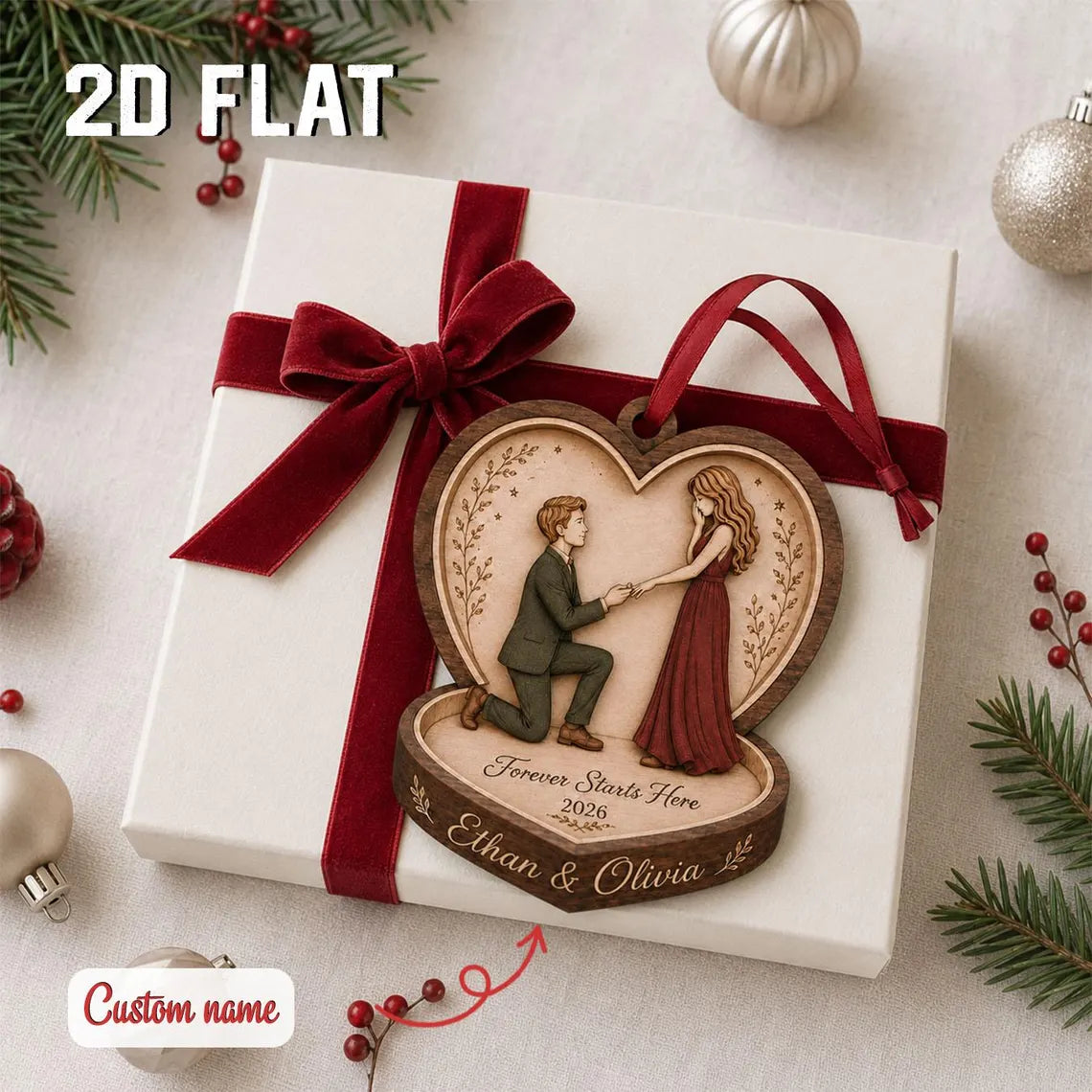 Personalized Engagement Christmas Ornament 2026, Custom Couple Names Wooden Keepsake, Proposal Gift, Newly Engaged Holiday Decor	COPETAL50