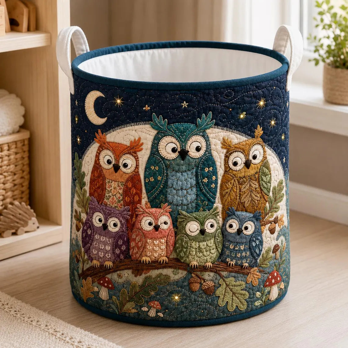 Quilted Owl Laundry Basket, Woodland Nursery Clothes Hamper	LBPETAL171