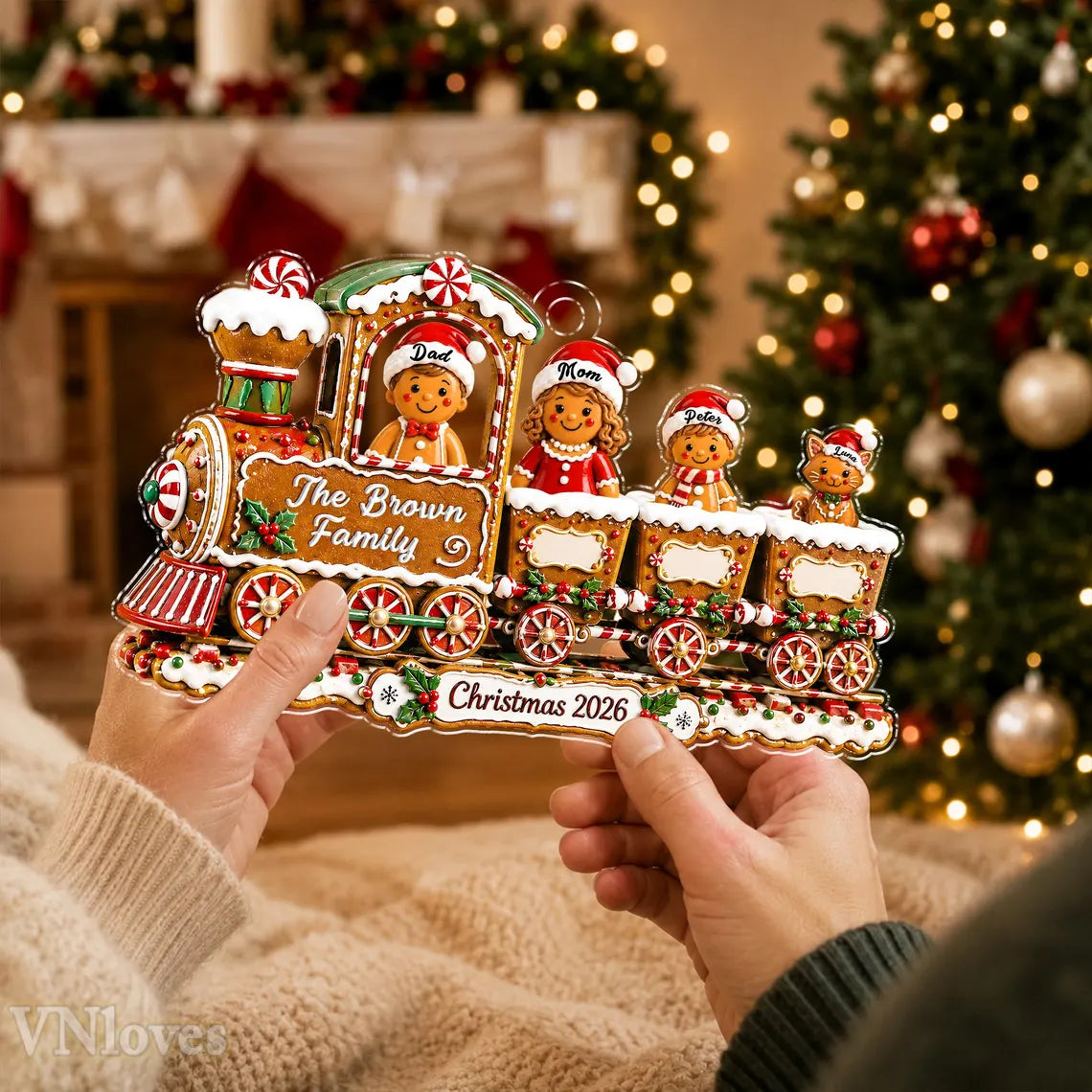 Custom Gingerbread Family Christmas Ornament,Custom Train Cookie Ornament 2026,Family Christmas Gift,Holiday Keepsake, Christmas Tree Decor, COPETAL57