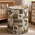 Personalized Hunting Laundry Basket, Deer Duck Fish Quilt Print with Name and Handles	LBPETAL182