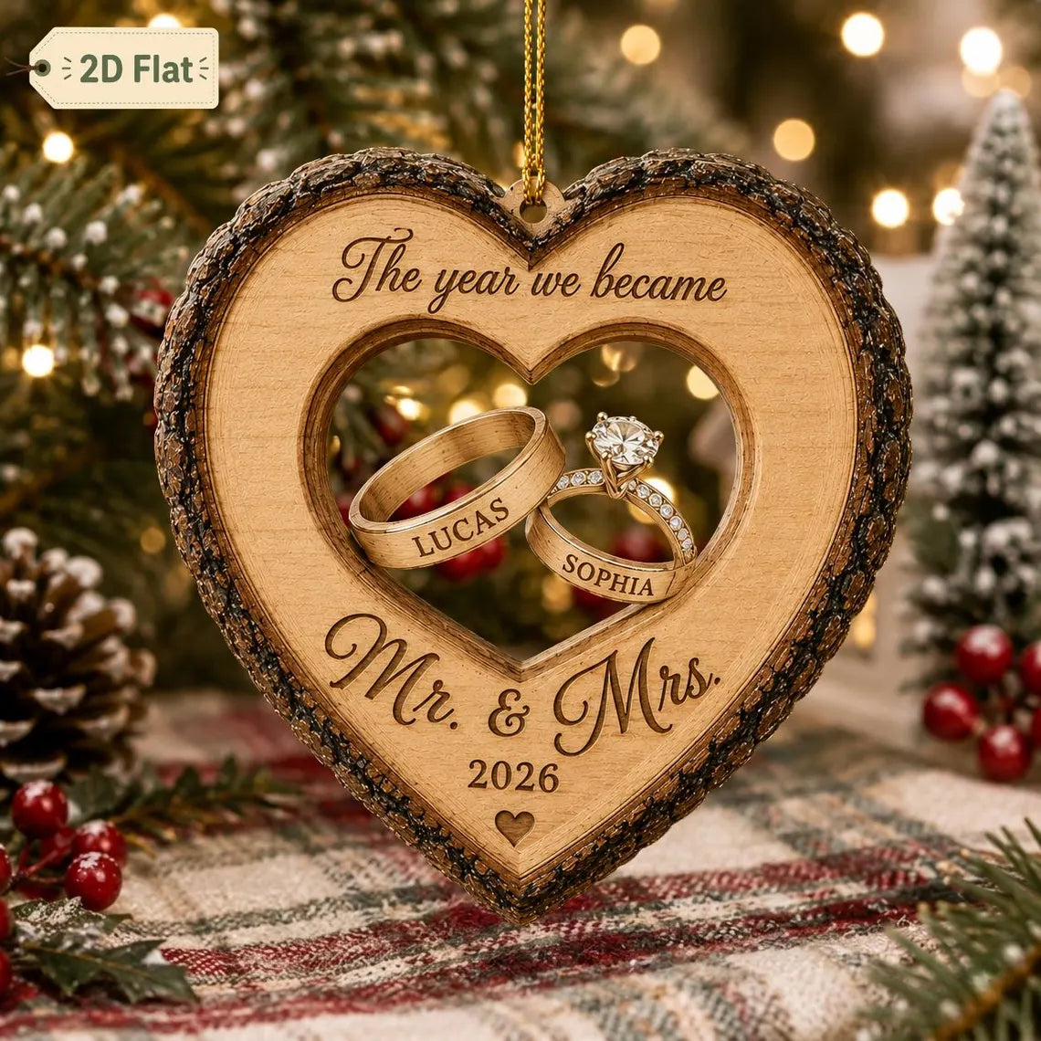 Custom The Year We Became Mr & Mrs Ornament, Personalized Name Heart Ring Keepsake, First Christmas Married 2026, Newlywed Wedding Gift COPETAL65