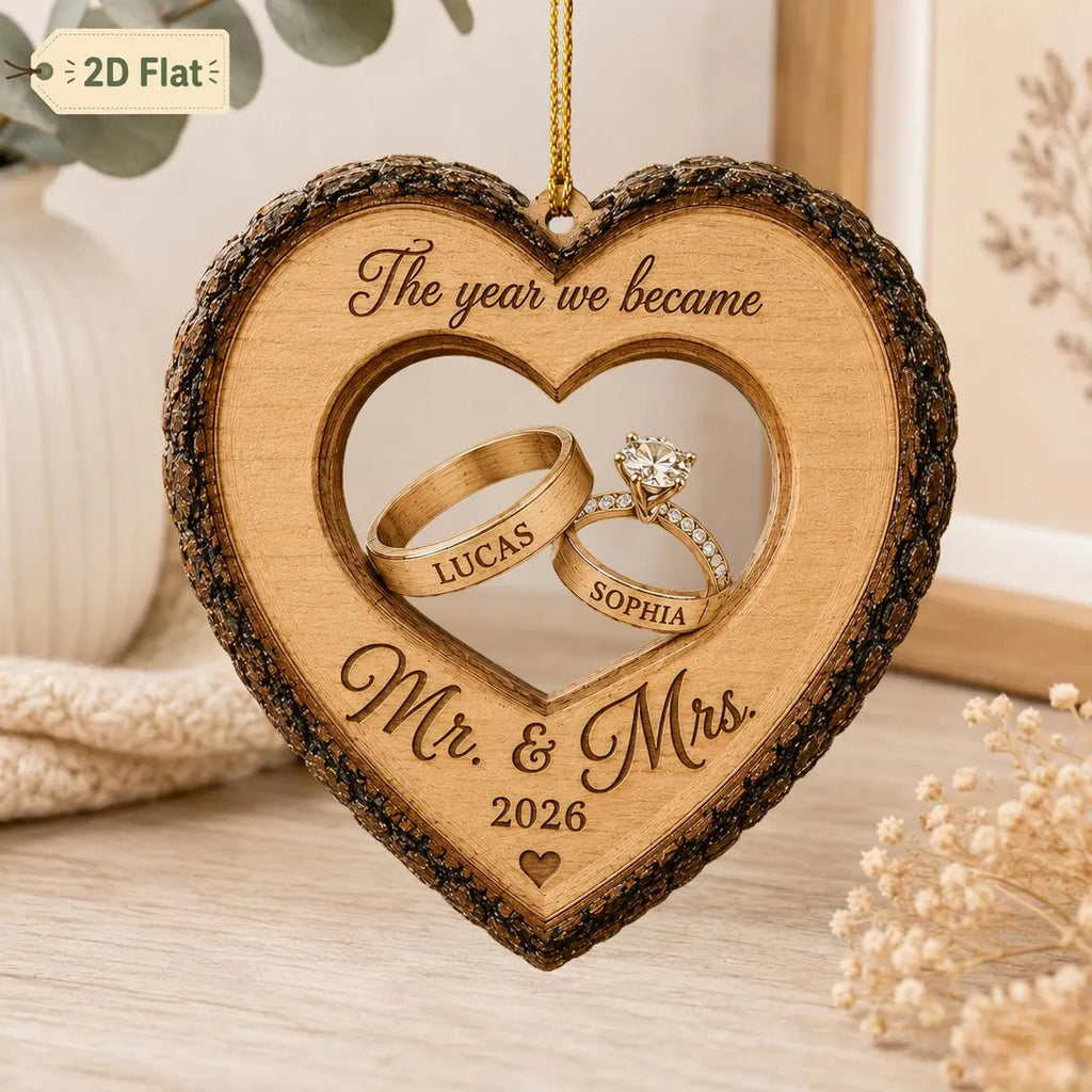 Custom The Year We Became Mr & Mrs Ornament, Personalized Name Heart Ring Keepsake, First Christmas Married 2026, Newlywed Wedding Gift COPETAL65