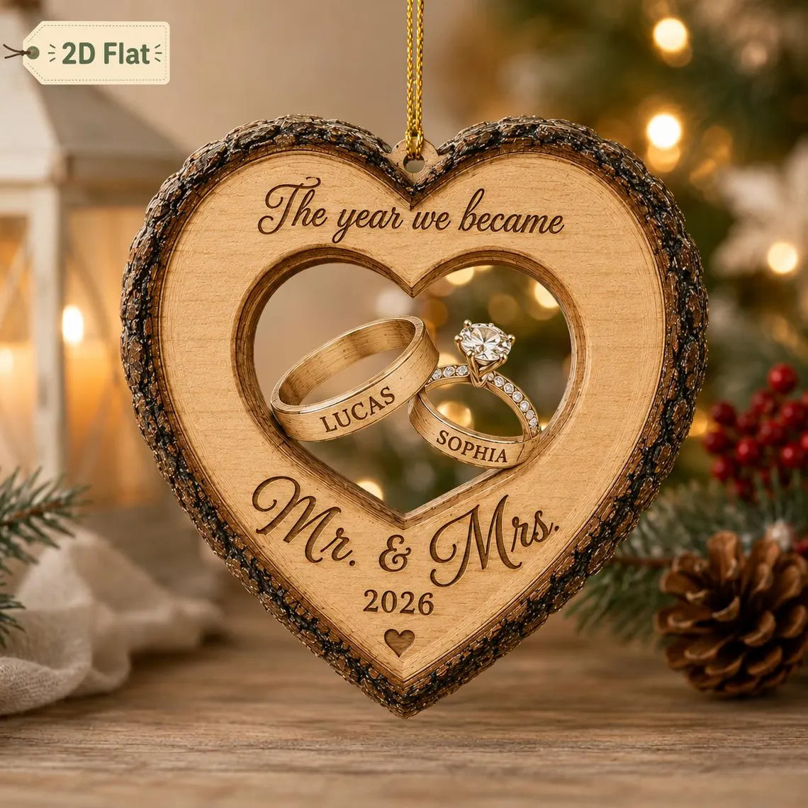 Custom The Year We Became Mr & Mrs Ornament, Personalized Name Heart Ring Keepsake, First Christmas Married 2026, Newlywed Wedding Gift COPETAL65