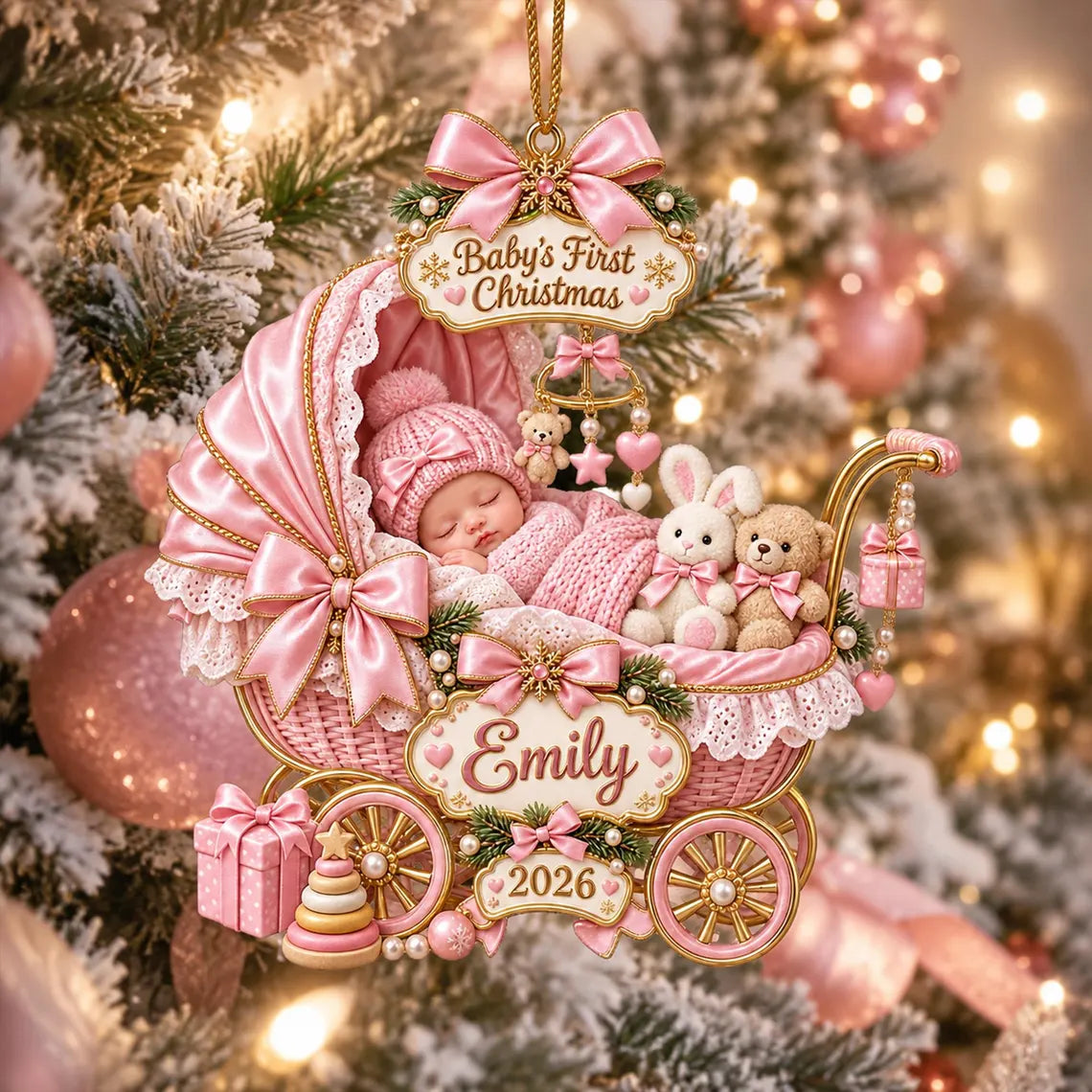 Personalized Baby’s First Christmas Ornament 2026, Custom Name Acrylic Keepsake, Newborn Baby Girl Boy Gift, Pink Blue Ornament COPETAL62