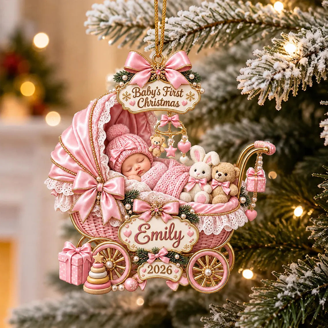 Personalized Baby’s First Christmas Ornament 2026, Custom Name Acrylic Keepsake, Newborn Baby Girl Boy Gift, Pink Blue Ornament COPETAL62