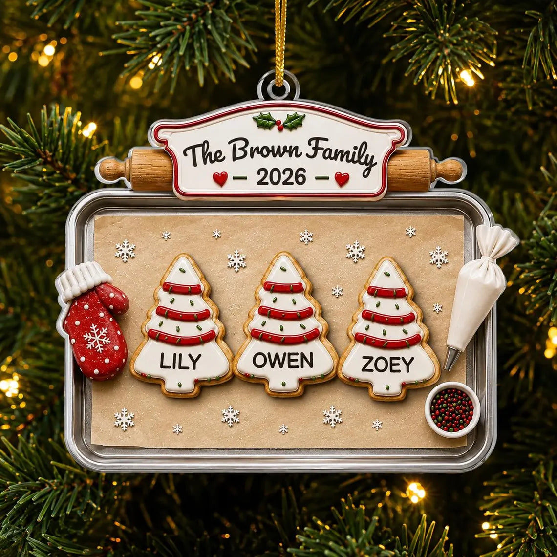 Personalized Family Gingerbread Christmas Ornament 2026, Custom Gingerbread Cookie Ornament with Pets Names, Family Holiday Keepsake Gifts COPETAL54