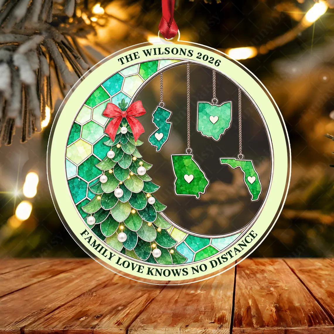 Personalized Family Love Knows No Distance Christmas Decor Acrylic Custom Shape Ornament COPETAL61