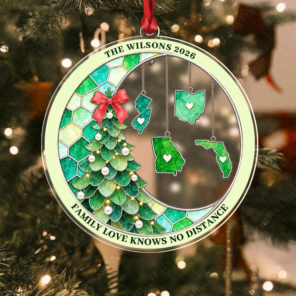 Personalized Family Love Knows No Distance Christmas Decor Acrylic Custom Shape Ornament COPETAL61