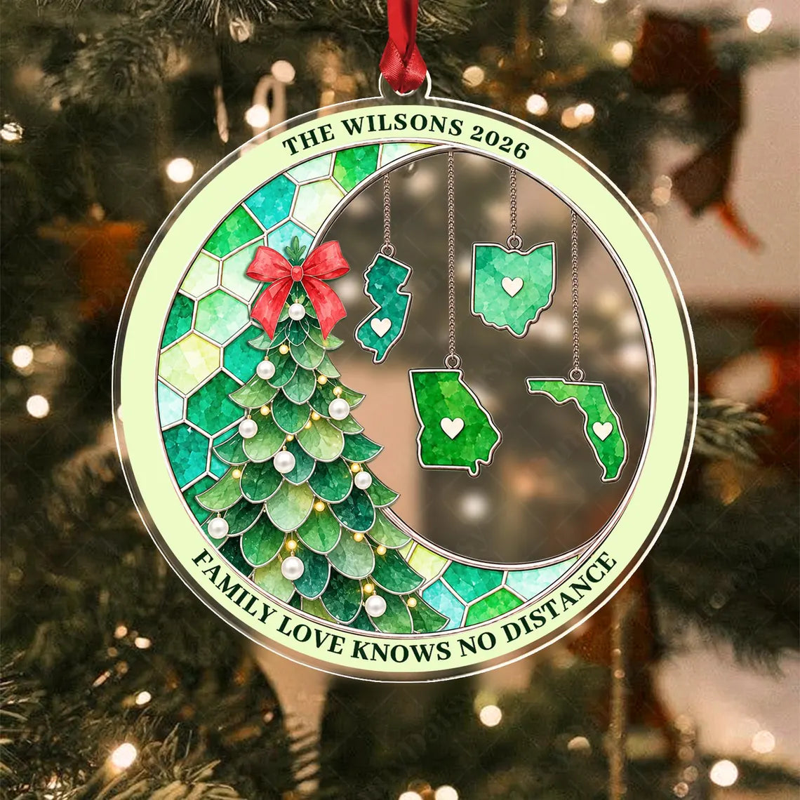 Personalized Family Love Knows No Distance Christmas Decor Acrylic Custom Shape Ornament COPETAL61