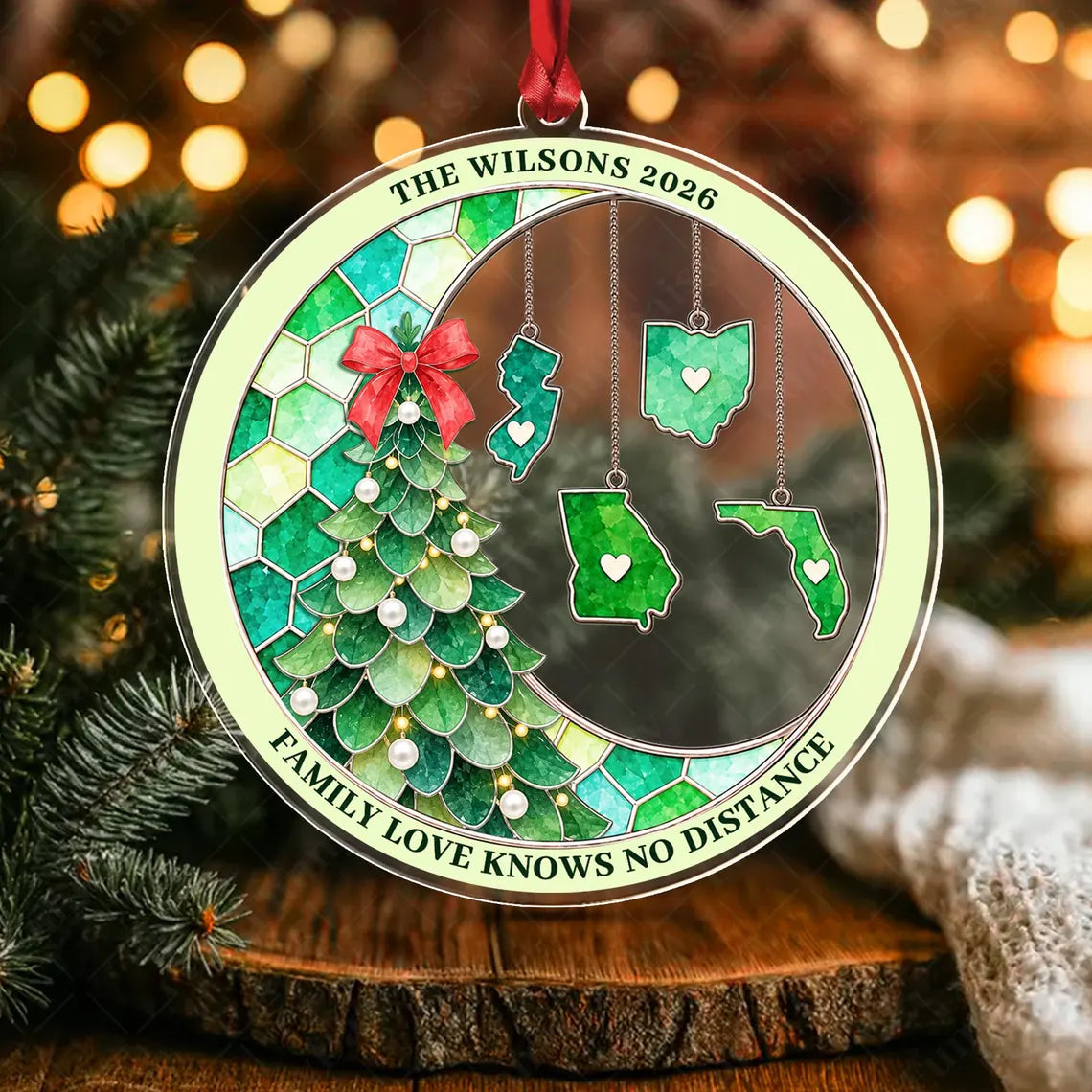 Personalized Family Love Knows No Distance Christmas Decor Acrylic Custom Shape Ornament COPETAL61