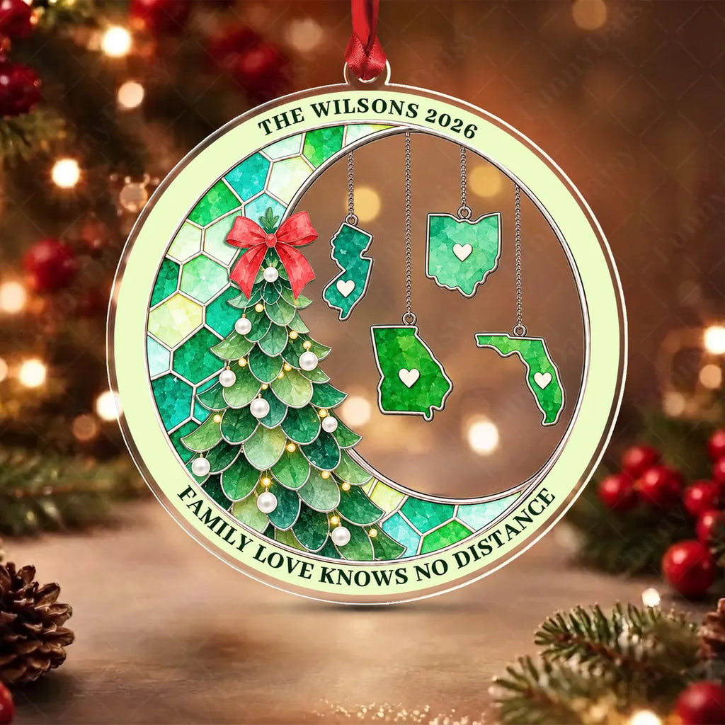 Personalized Family Love Knows No Distance Christmas Decor Acrylic Custom Shape Ornament COPETAL61
