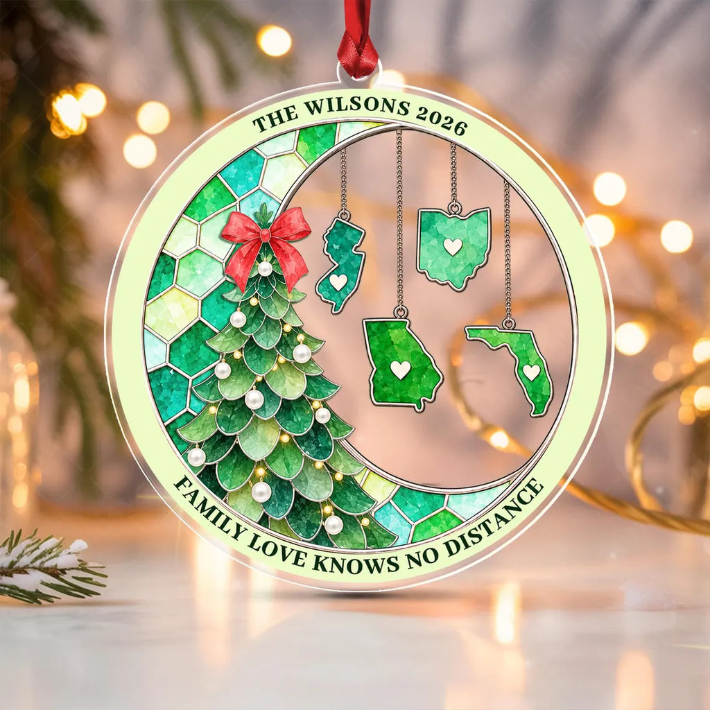 Personalized Family Love Knows No Distance Christmas Decor Acrylic Custom Shape Ornament COPETAL61