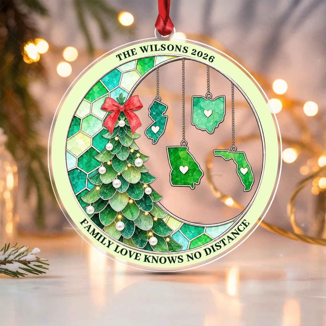 Personalized Family Love Knows No Distance Christmas Decor Acrylic Custom Shape Ornament COPETAL61