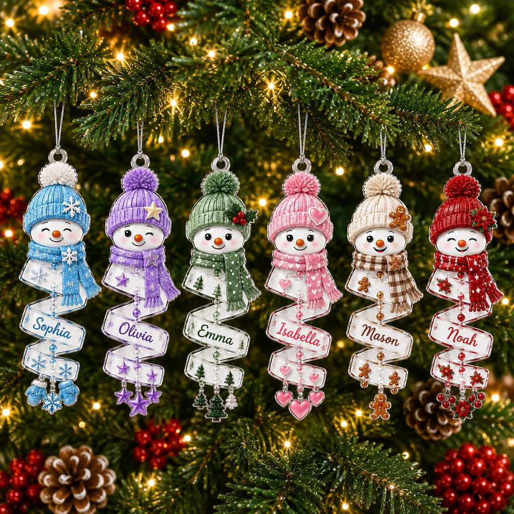 Christmas Snowman Spiral Ornament, Custom Name Snowman Acrylic Ornament, Christmas Tree Decor, Santa Snowman, 2026 Christmas Keepsake