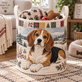 Quilted Beagle Laundry Basket, Winter Dog Storage Hamper	LBPETAL200