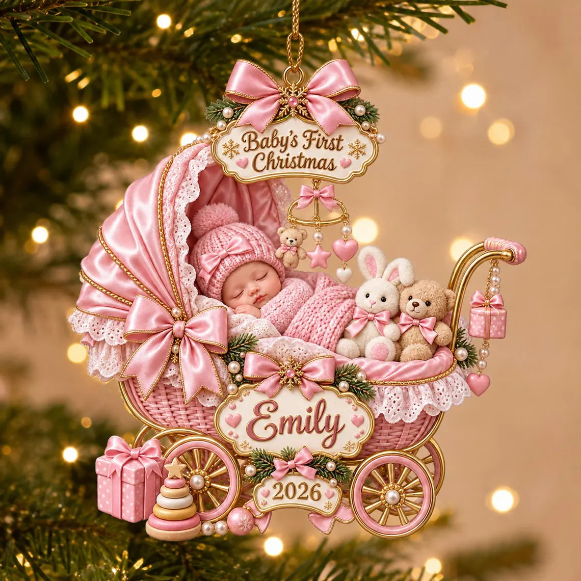 Personalized Baby’s First Christmas Ornament 2026, Custom Name Acrylic Keepsake, Newborn Baby Girl Boy Gift, Pink Blue Ornament COPETAL62