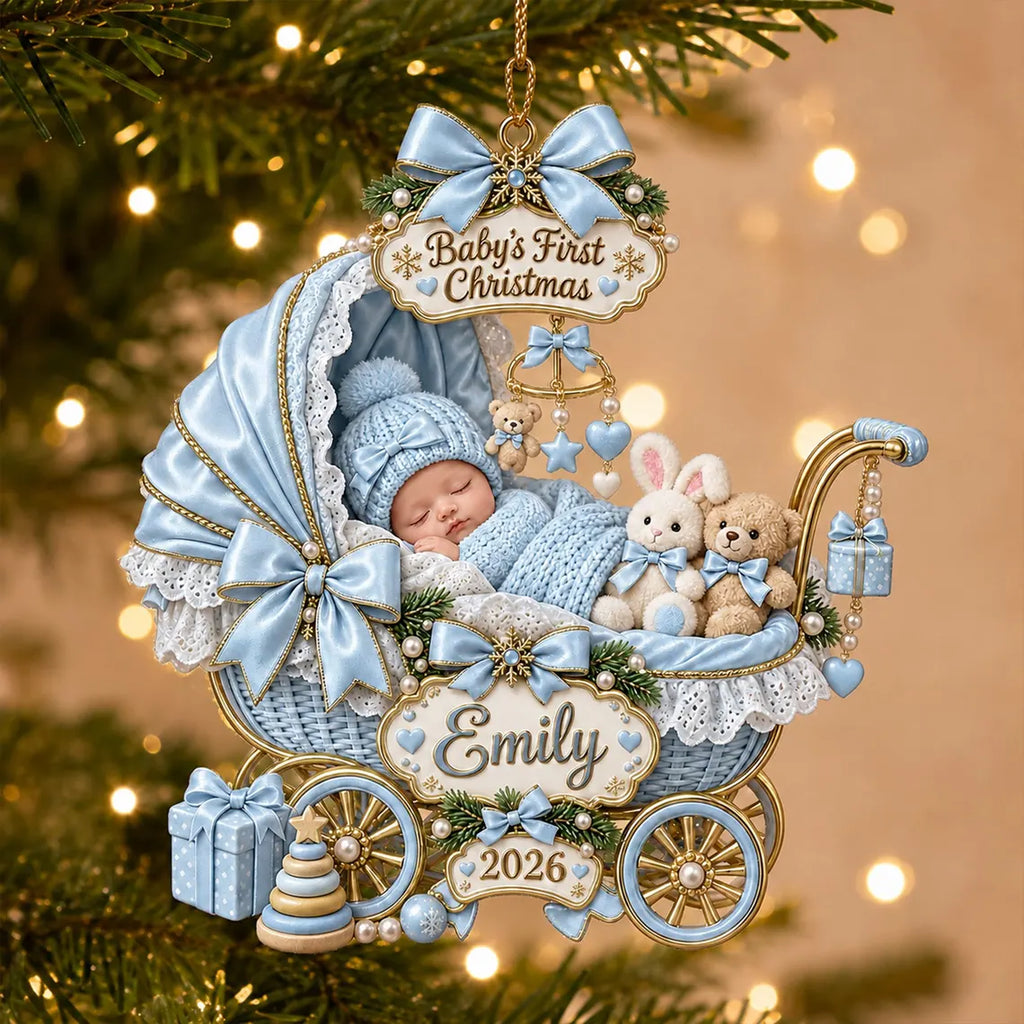 Personalized Baby’s First Christmas Ornament 2026, Custom Name Acrylic Keepsake, Newborn Baby Girl Boy Gift, Pink Blue Ornament COPETAL62