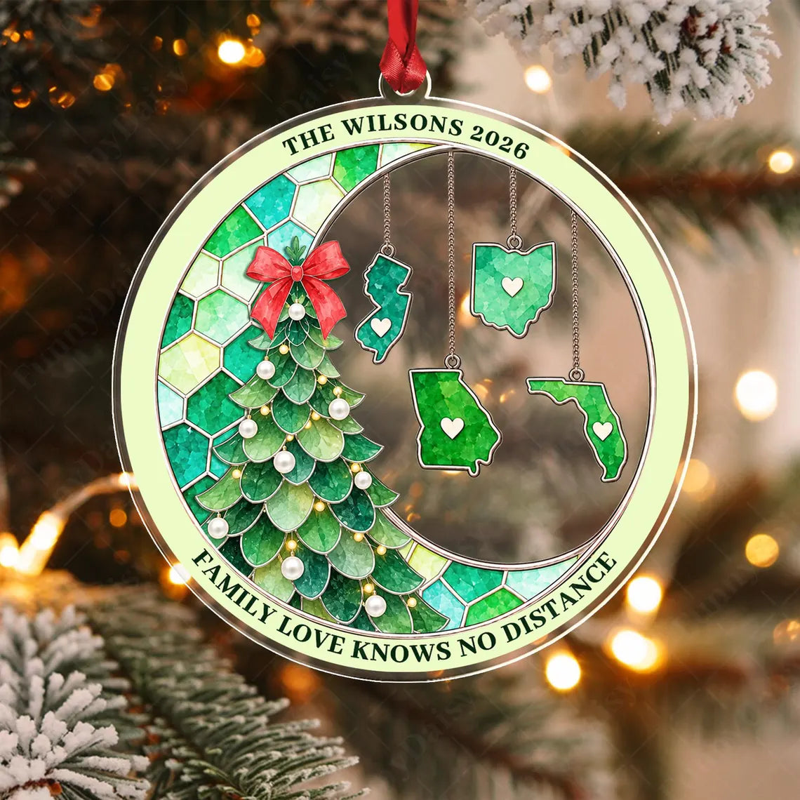 Personalized Family Love Knows No Distance Christmas Decor Acrylic Custom Shape Ornament COPETAL61