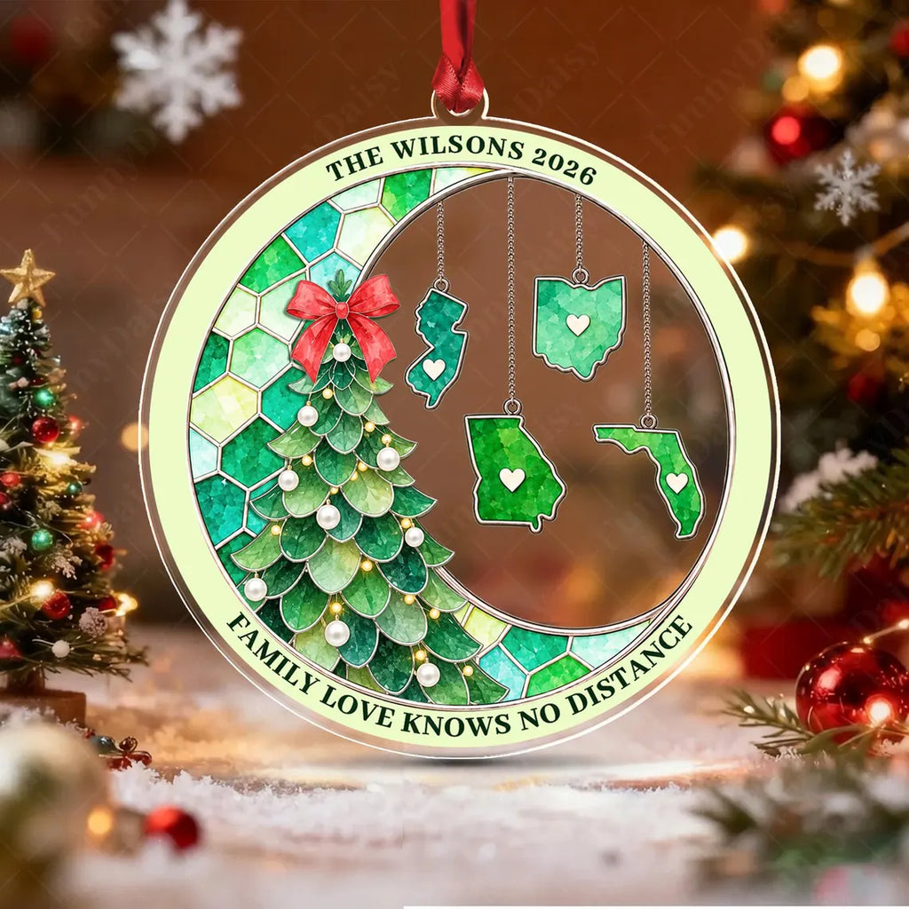 Personalized Family Love Knows No Distance Christmas Decor Acrylic Custom Shape Ornament COPETAL61