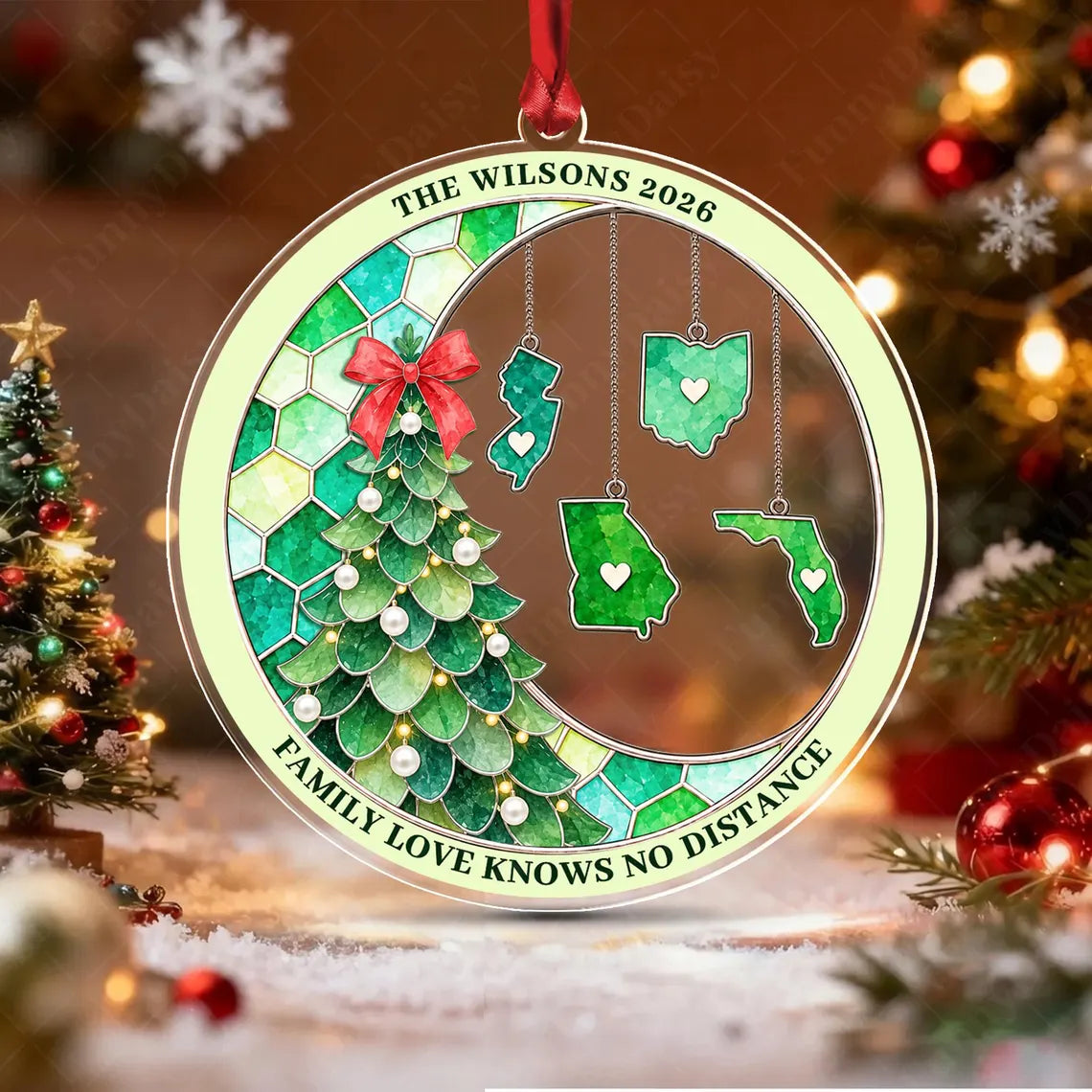 Personalized Family Love Knows No Distance Christmas Decor Acrylic Custom Shape Ornament COPETAL61