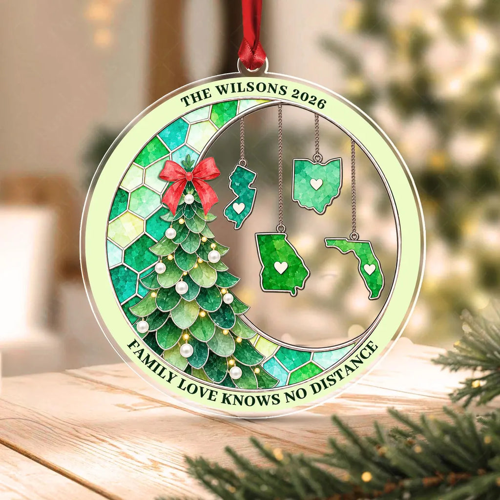 Personalized Family Love Knows No Distance Christmas Decor Acrylic Custom Shape Ornament COPETAL61