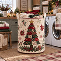 Quilted Christmas Tree Laundry Basket, Holiday Storage Hamper	LBPETAL199