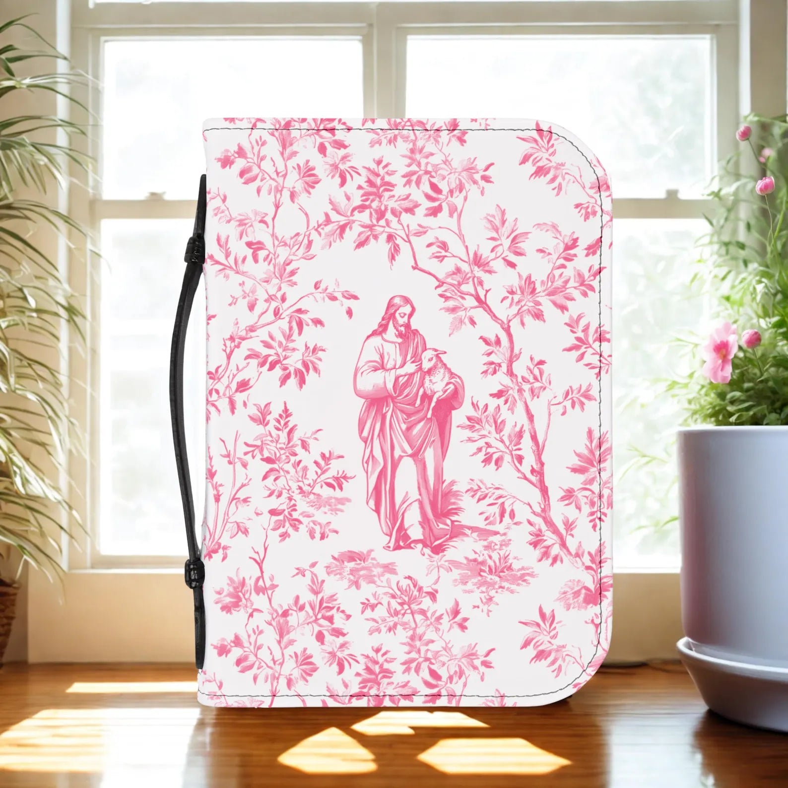 Jesus Lost Lamb Bible Cover Pink Toile, Christian Coquette Bible Case for Women Jesus Lost Sheep French Toile Notebook Cover Gift for Girls. BCPETAL21