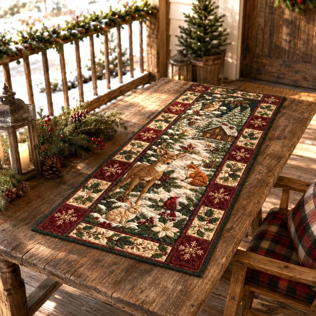 Christmas Quilted Table Runner, Holiday Winter Dining Table Decor, Festive Winter Table Centerpiece, Festive Farmhouse Xmas Home Decoration	QTPPETAL24