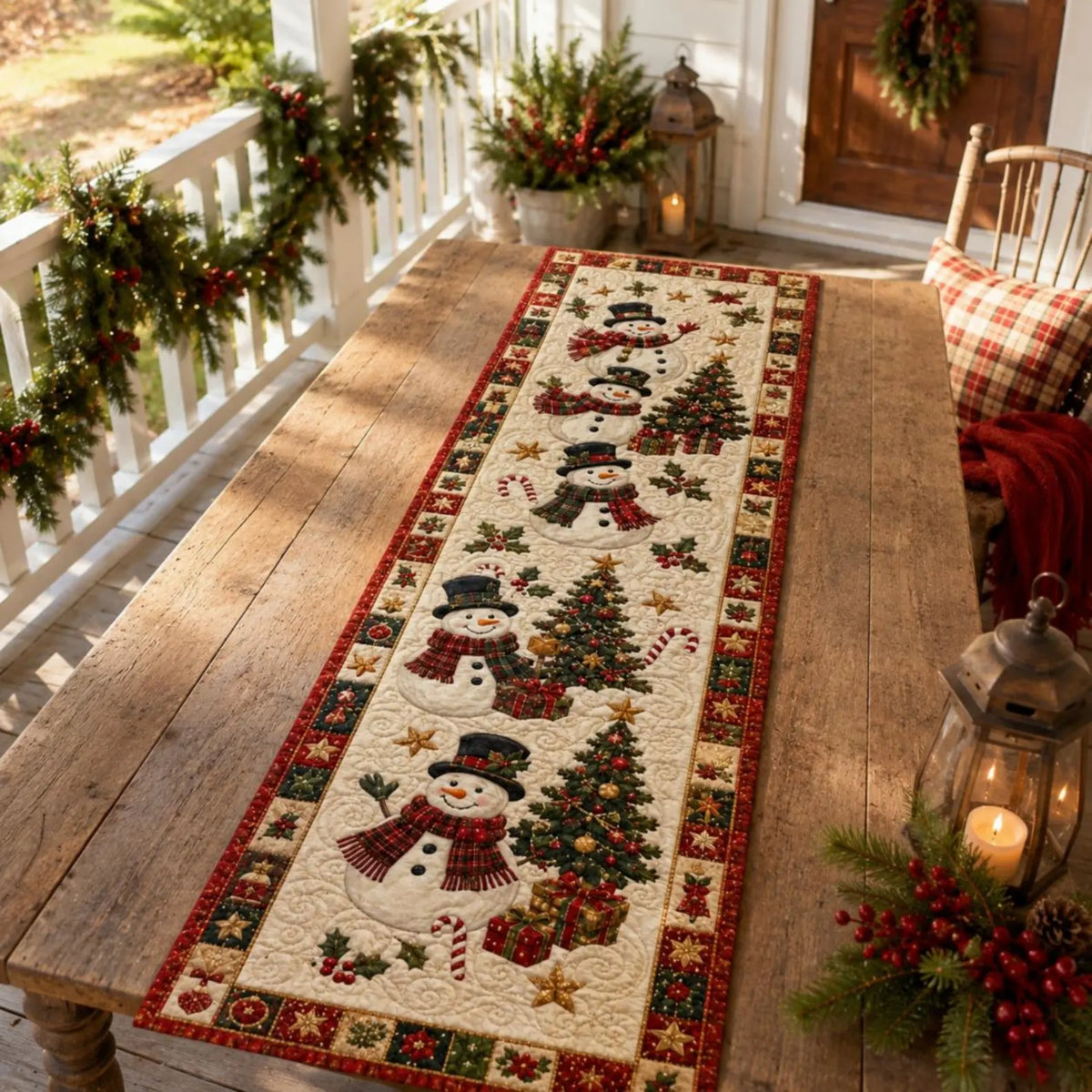 Christmas Quilted Table Runner, Xmas Holiday Winter Dining Table Decor, Festive Winter Table Centerpiece, Festive Farmhouse XmasHome Decoration	QTPPETAL26
