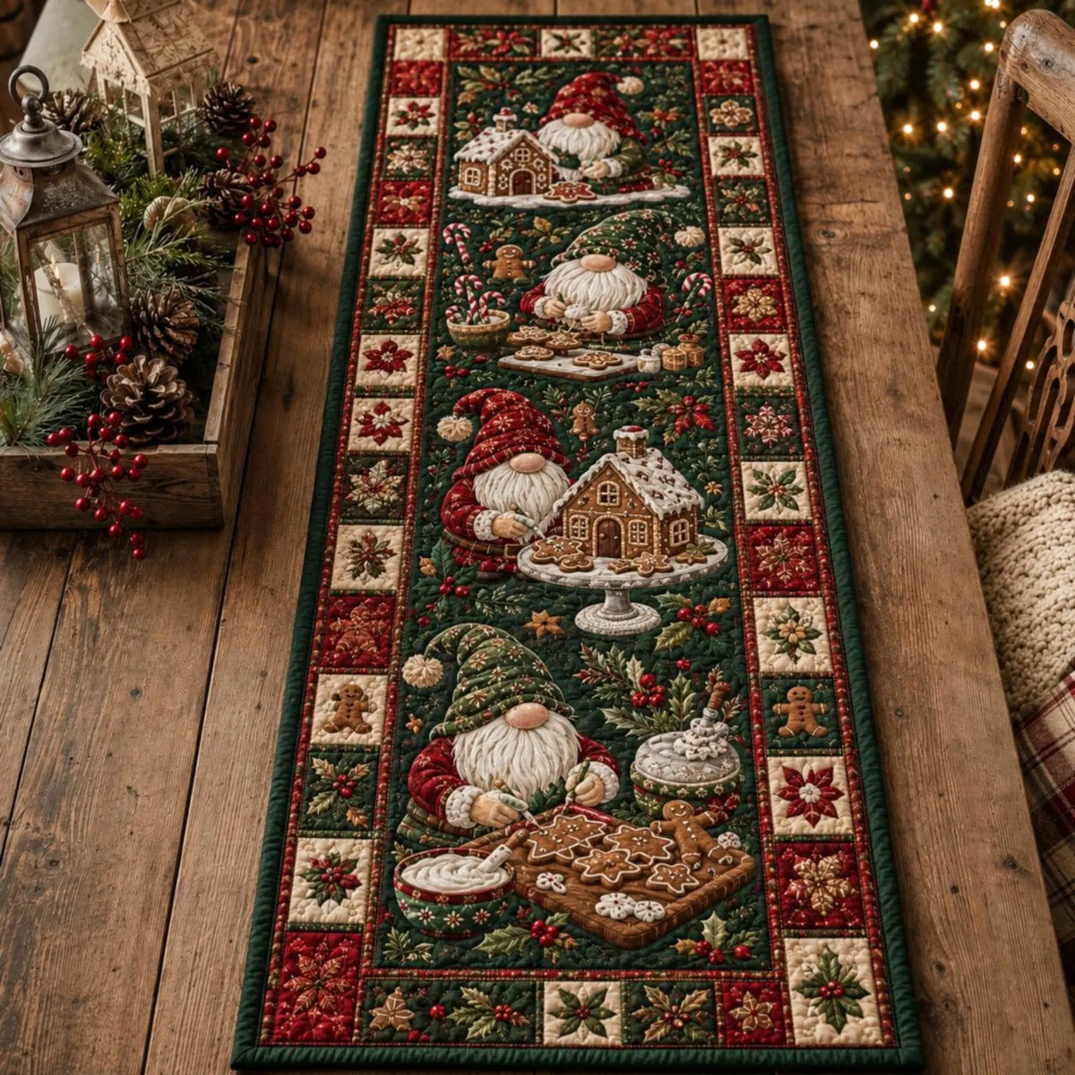 Christmas Quilted Table Runner, Holiday Xmas Winter Dining Table Decor, Festive Winter Table Centerpiece, Festive Farmhouse XmasHome Decoration	QTPPETAL23