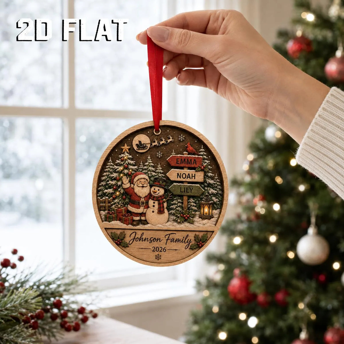 Personalized Family Christmas Ornament 2026, Santa Snowman Wooden Ornament, Custom Name Family Keepsake, Christmas Tree Decor	COPETAL07