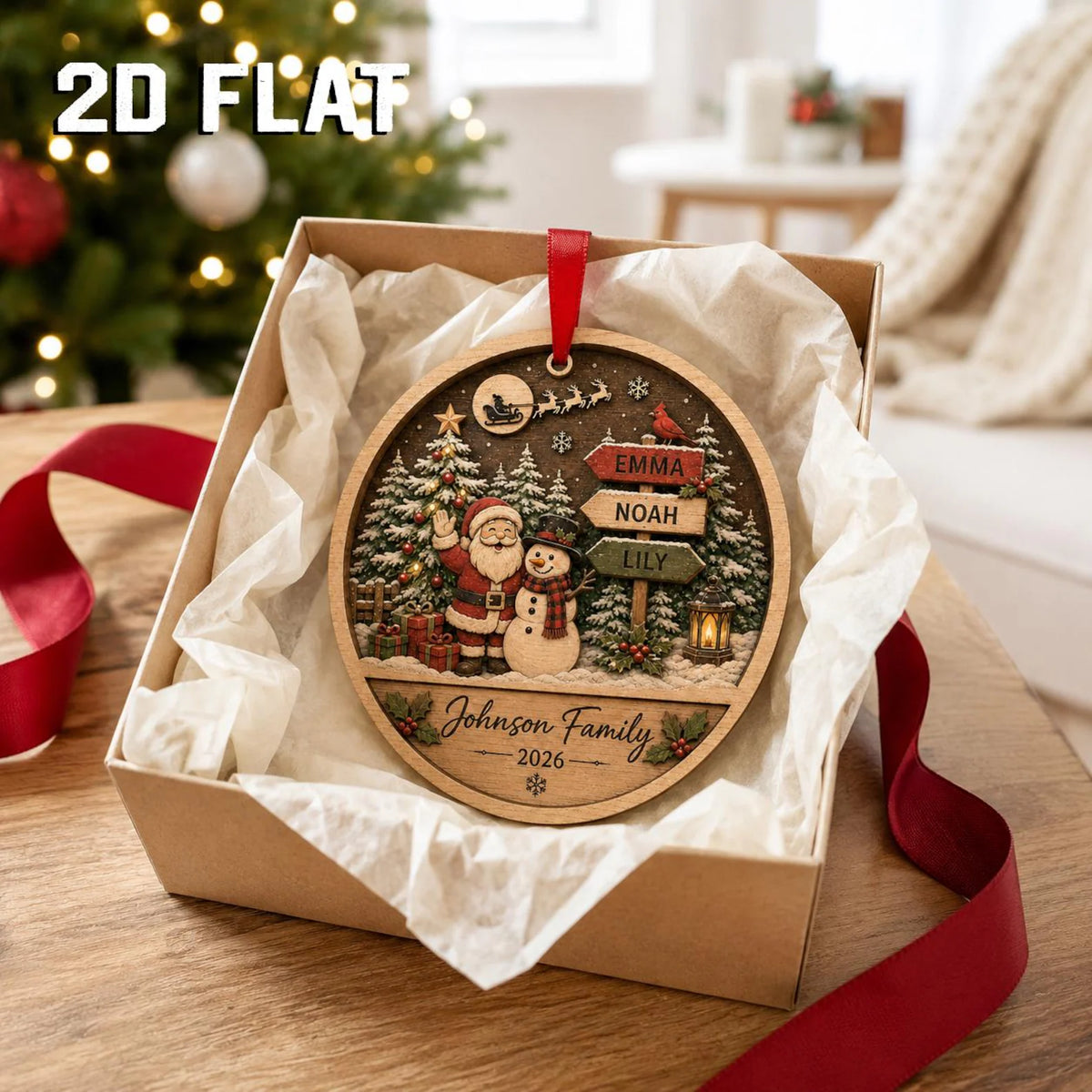 Personalized Family Christmas Ornament 2026, Santa Snowman Wooden Ornament, Custom Name Family Keepsake, Christmas Tree Decor	COPETAL07