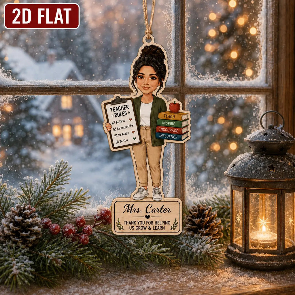Personalized Teacher Wooden Ornament, Custom Name Teacher Christmas Gift, 2D Flat School Ornament, Thank You Teacher Keepsake 	COPETAL14