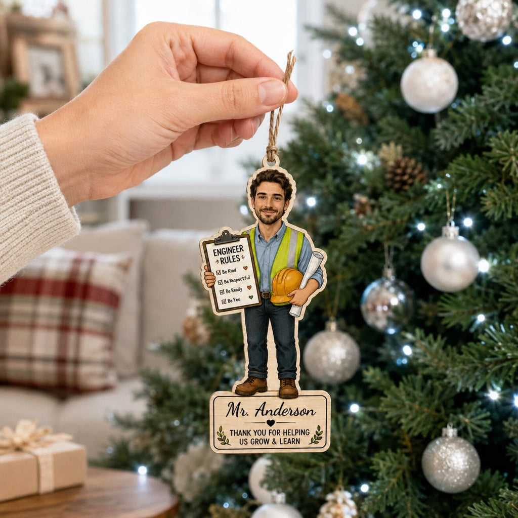 Personalized Engineer Wooden Ornament, Custom Name Engineer Christmas Gift, 2D Flat Civil Engineer Ornament, Engineering Keepsake 	COPETAL15