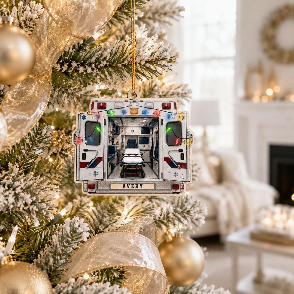 Personalized EMT Wooden Ornament, 2D Flat Paramedic Christmas Ornament, Custom Ambulance Ornament, First Responder Gift, EMT Keepsake	COPETAL18