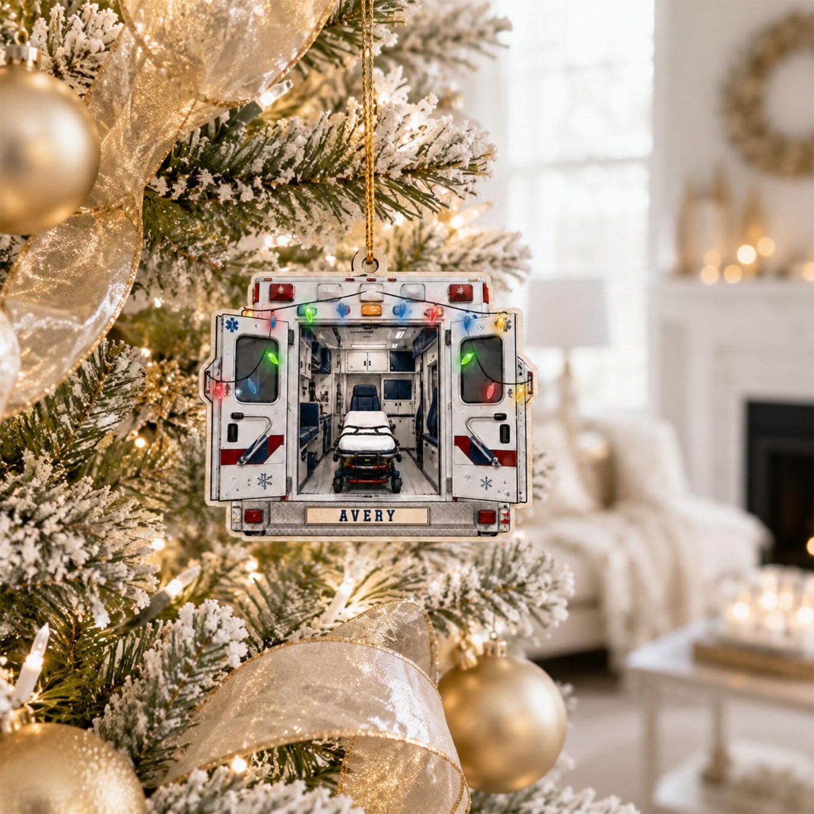 Personalized EMT Wooden Ornament, 2D Flat Paramedic Christmas Ornament, Custom Ambulance Ornament, First Responder Gift, EMT Keepsake	COPETAL18