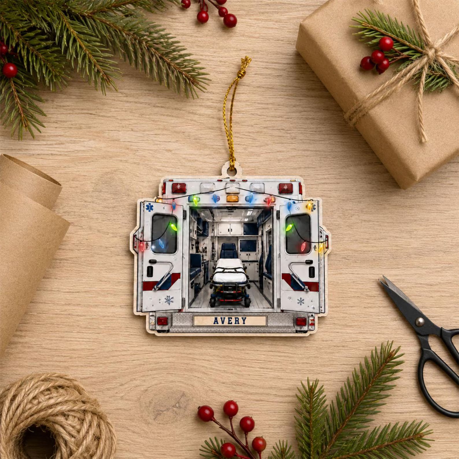 Personalized EMT Wooden Ornament, 2D Flat Paramedic Christmas Ornament, Custom Ambulance Ornament, First Responder Gift, EMT Keepsake	COPETAL18