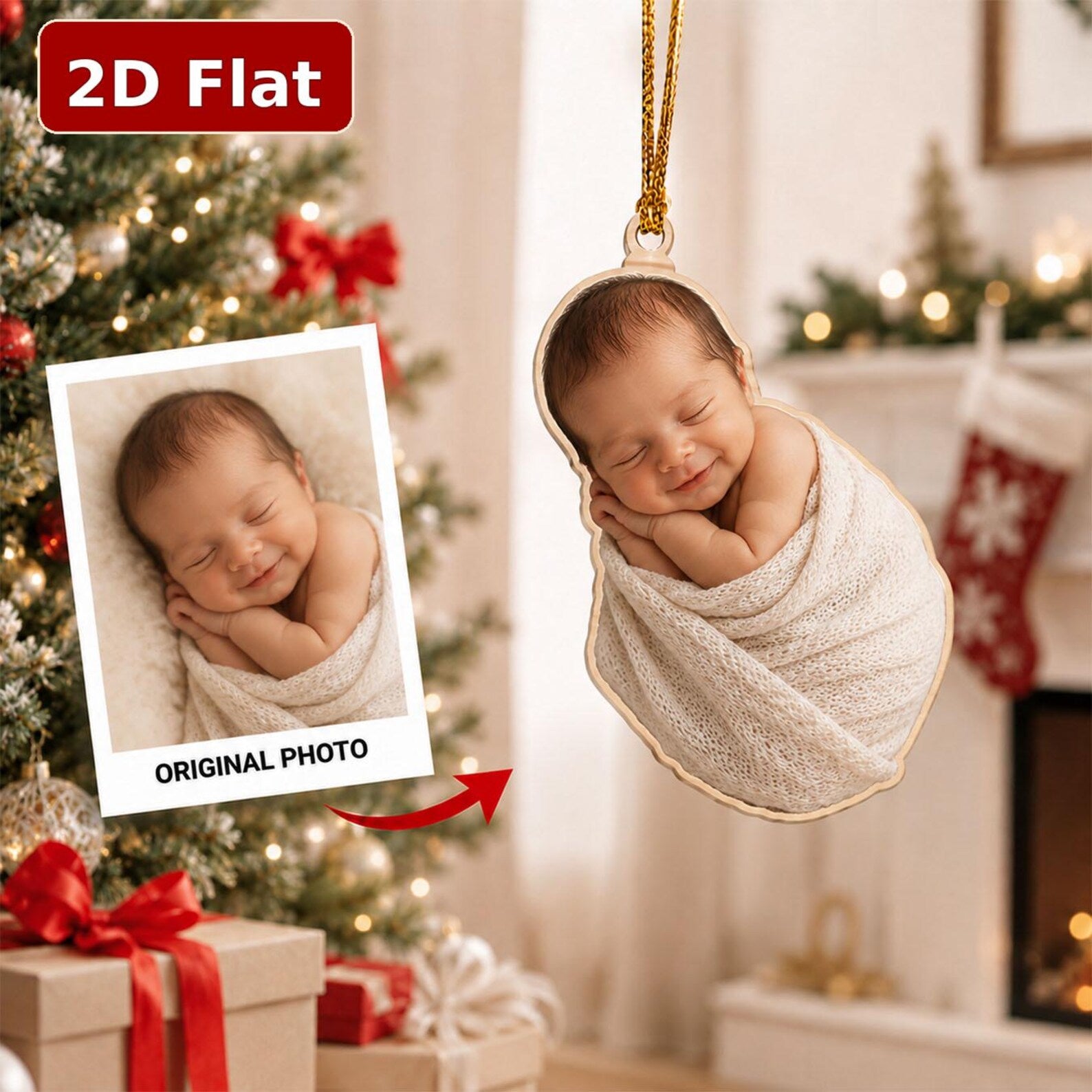 Personalized Baby Photo Wooden Ornament, Custom 2D Flat Christmas Ornament, Baby First Christmas Gift, Santa Baby Keepsake 2026	COPETAL22