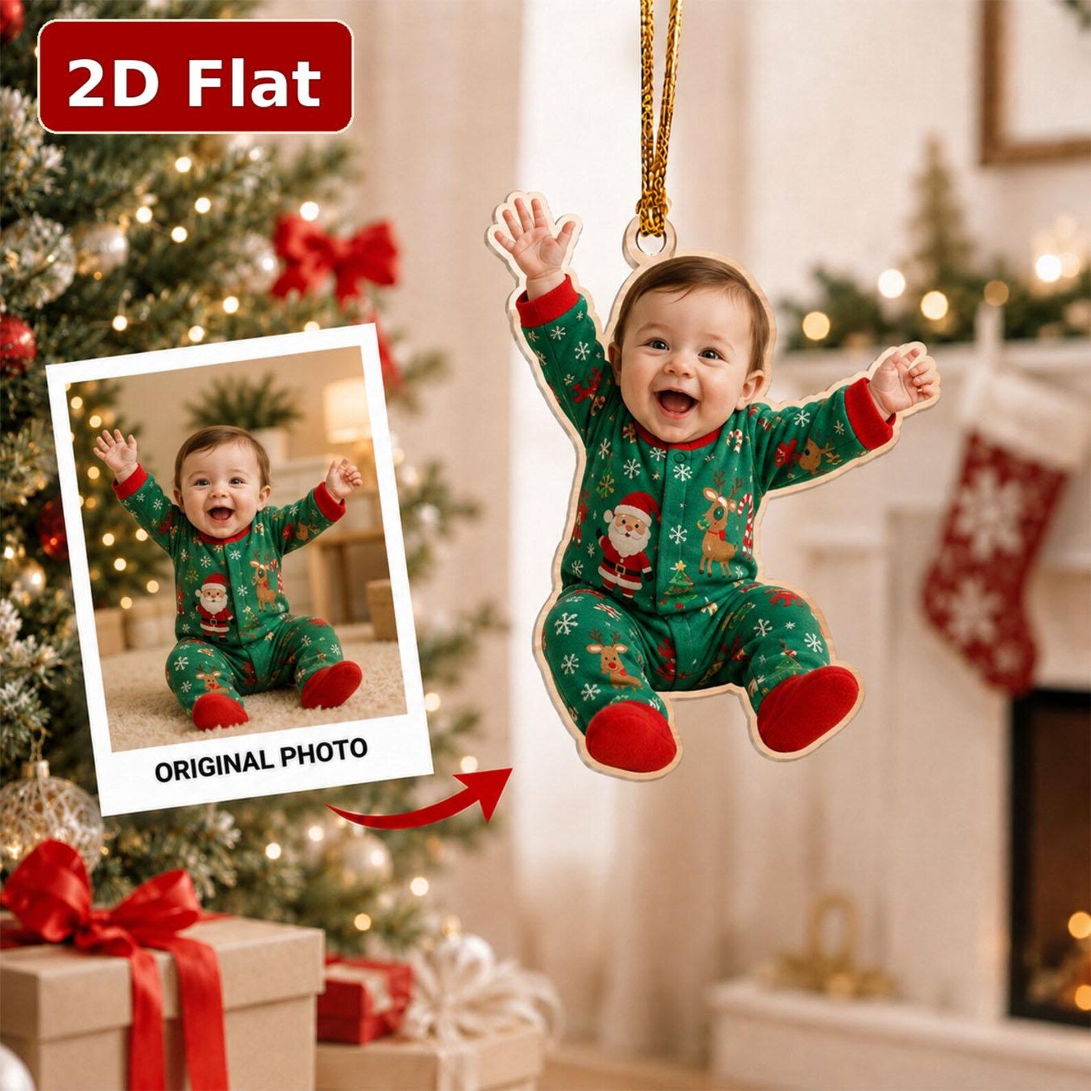 Personalized Baby Photo Wooden Ornament, Custom 2D Flat Christmas Ornament, Baby First Christmas Gift, Santa Baby Keepsake 2026	COPETAL22