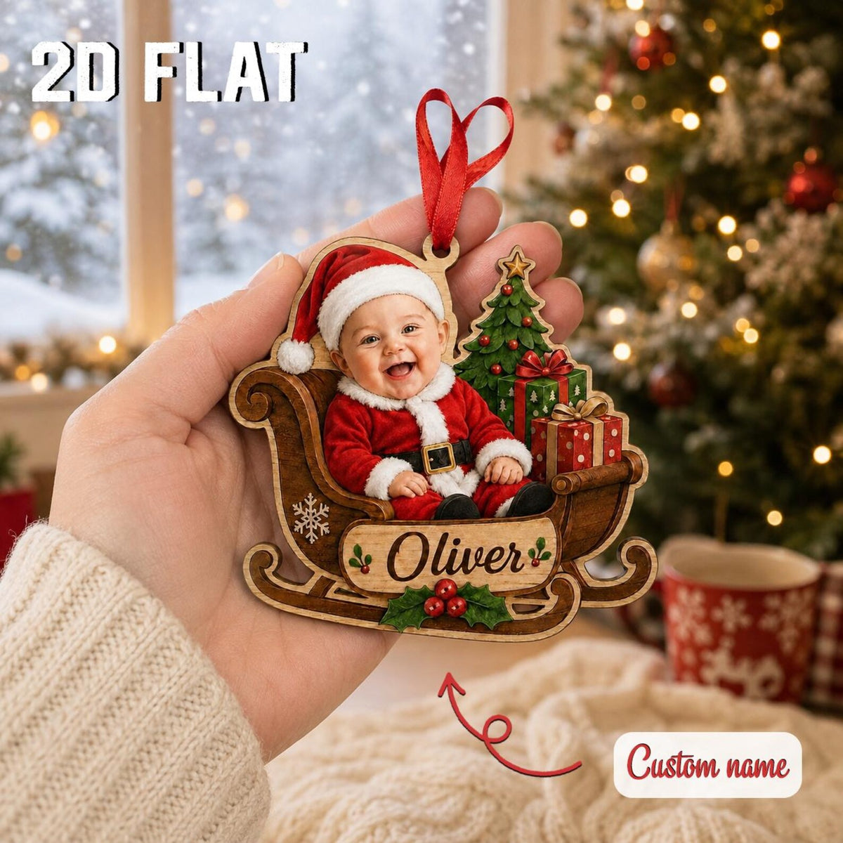 Personalized Baby First Christmas Ornament 2026, Custom Photo Wooden Keepsake, Santa Sleigh Ornament, Newborn Christmas Gift	COPETAL24