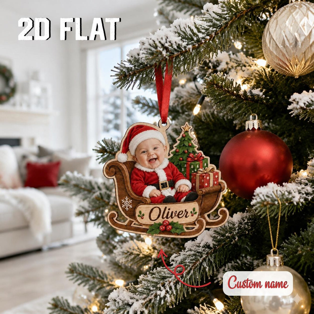 Personalized Baby First Christmas Ornament 2026, Custom Photo Wooden Keepsake, Santa Sleigh Ornament, Newborn Christmas Gift	COPETAL24