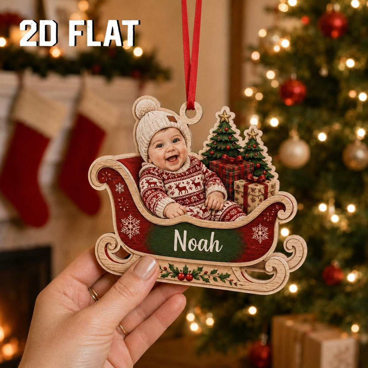 Personalized Baby Photo Christmas Ornament, Custom Name Wooden Sleigh Ornament, Baby First Christmas Keepsake, Newborn Holiday Gift	COPETAL25