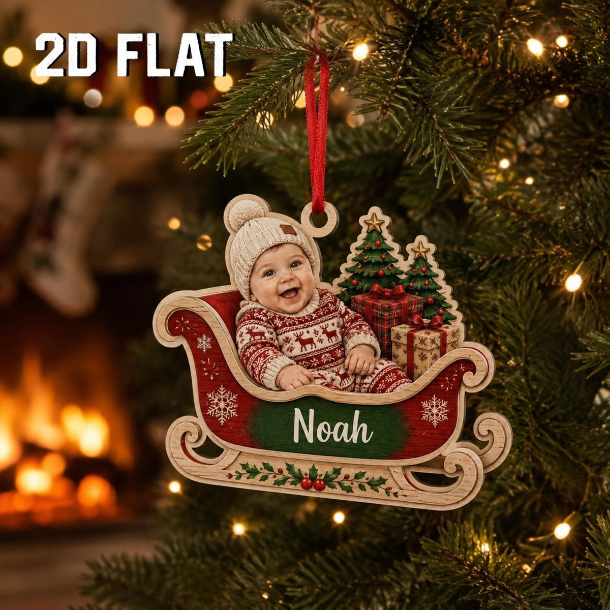 Personalized Baby Photo Christmas Ornament, Custom Name Wooden Sleigh Ornament, Baby First Christmas Keepsake, Newborn Holiday Gift	COPETAL25