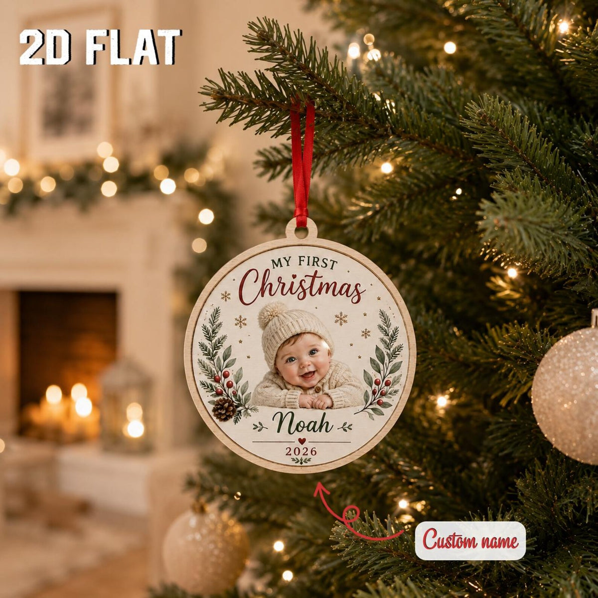 Personalized Baby First Christmas Ornament 2026, Custom Photo Wooden Ornament, Newborn Keepsake, Baby Boy Girl Christmas Gift	COPETAL27