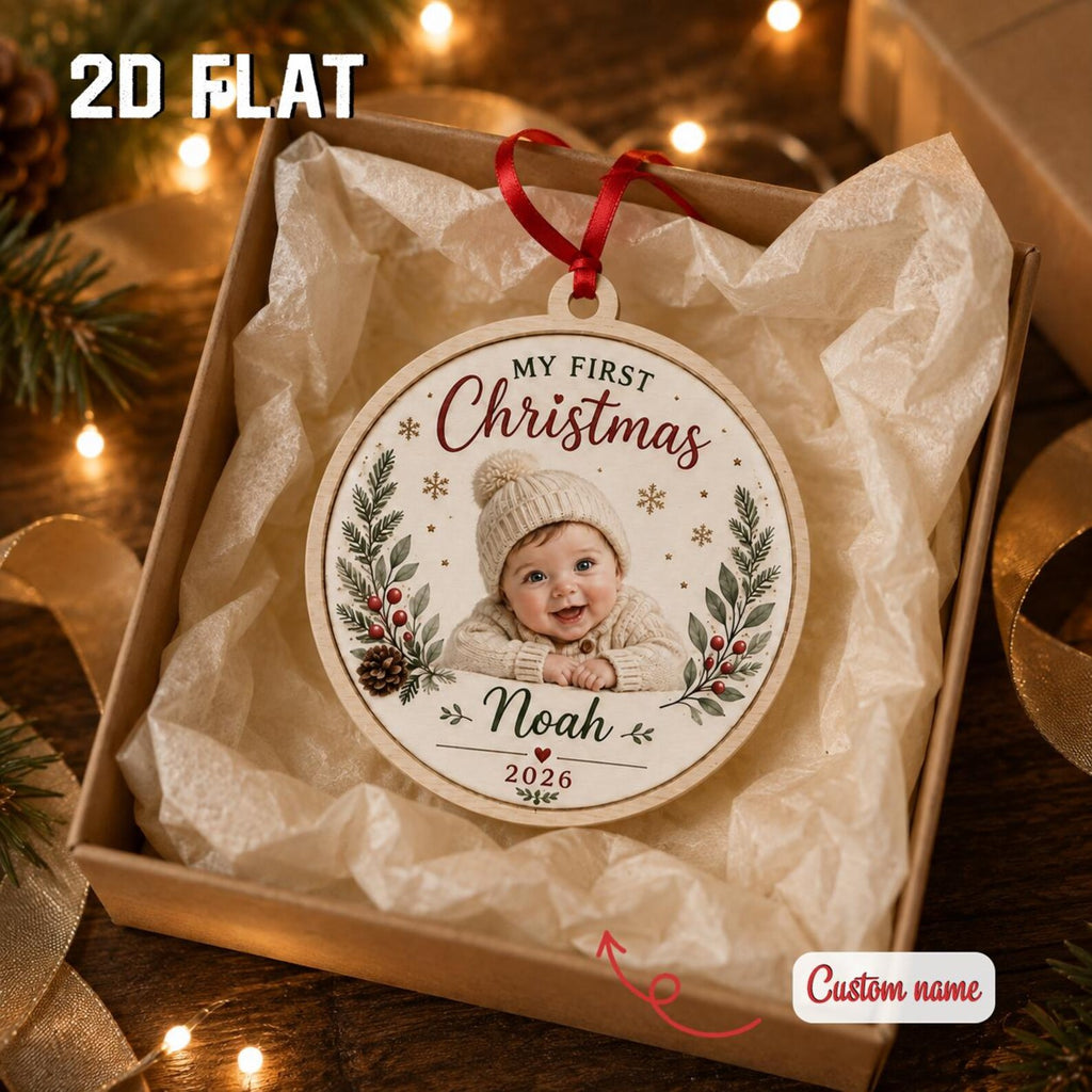 Personalized Baby First Christmas Ornament 2026, Custom Photo Wooden Ornament, Newborn Keepsake, Baby Boy Girl Christmas Gift	COPETAL27