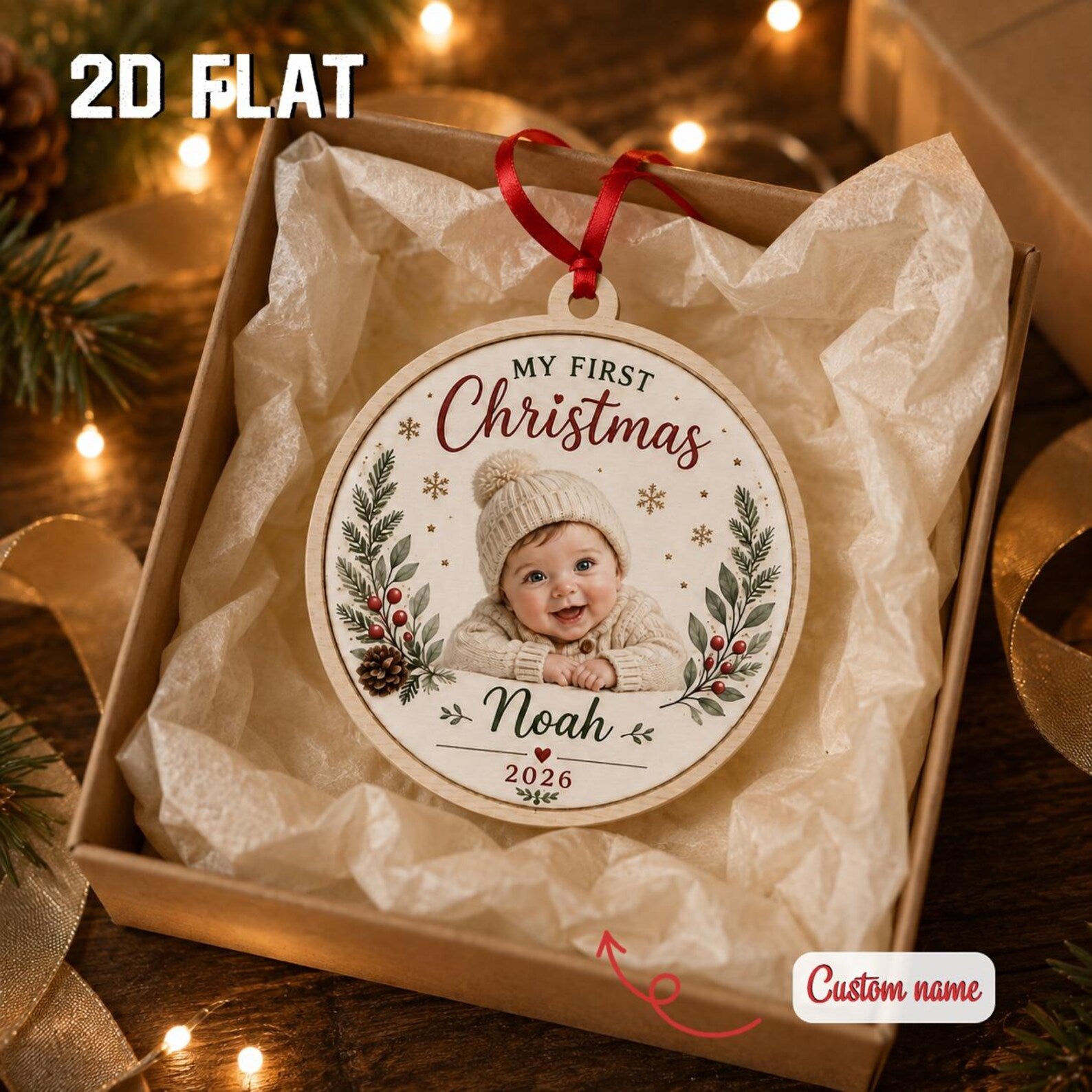 Personalized Baby First Christmas Ornament 2026, Custom Photo Wooden Ornament, Newborn Keepsake, Baby Boy Girl Christmas Gift	COPETAL27