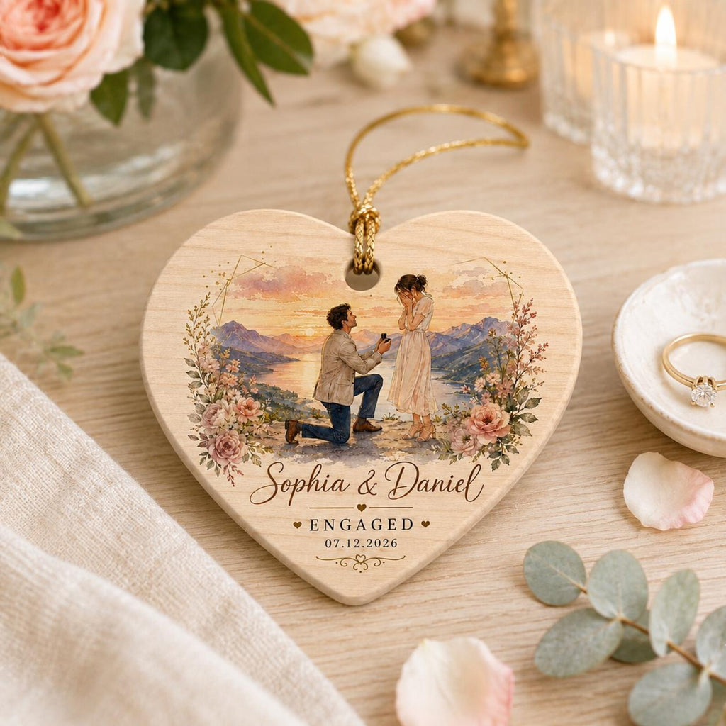 Personalized Engagement Ornament 2026, Custom Couple Names and Date, Wooden Heart Keepsake, Proposal Gift for Newly Engaged Couple	COPETAL28