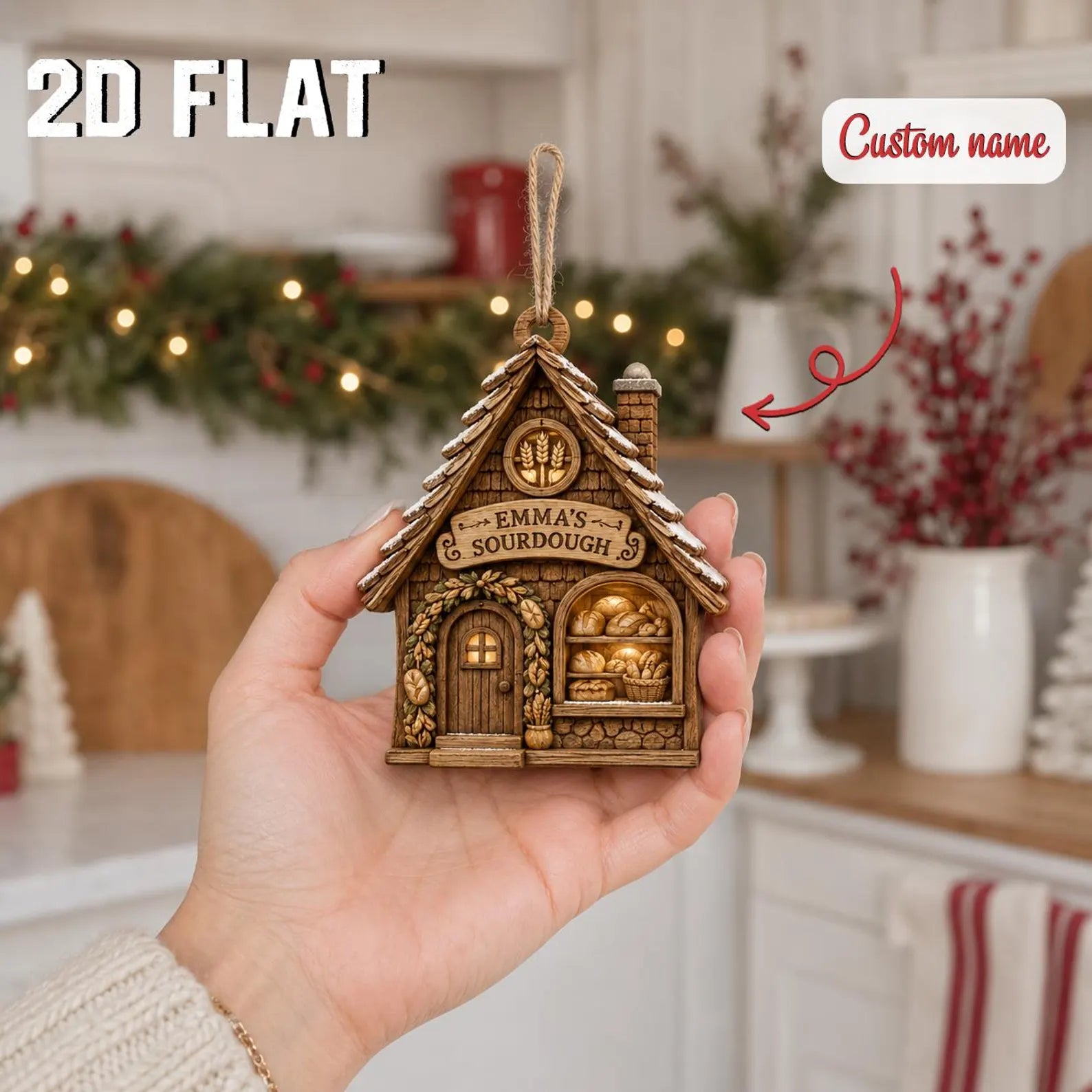 Personalized Sourdough Ornament, Custom Baker Christmas Gift, Wooden Bakery House Ornament, Bread Lover Gift, Custom Name Ornament	COPETAL31
