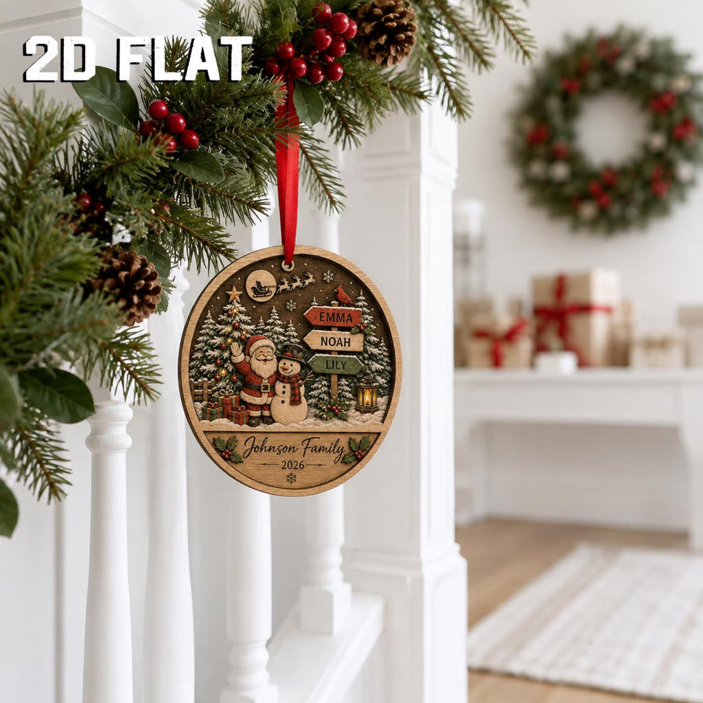 Personalized Family Christmas Ornament 2026, Santa Snowman Wooden Ornament, Custom Name Family Keepsake, Christmas Tree Decor	COPETAL07